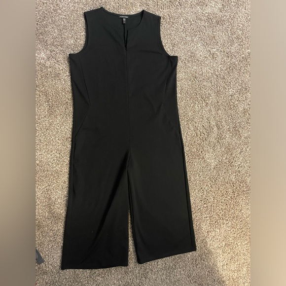 Eileen Fisher Organic Cotton Ponte Jumpsuit Size Medium Easy Fit Cropped Black - Picture 7 of 13